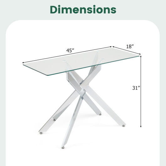 Glass Console Table Modern Entryway Table with Clear Tempered Glass Top-Silver