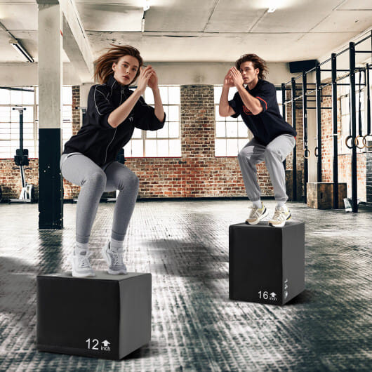 3 In 1 Foam Plyometric Box with 3 Heights and Easy-to-Clean PU Cover-16 Inches
