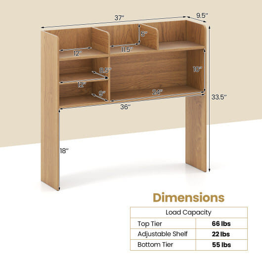 Desktop Bookshelf Countertop Storage Hutch with 6 Shelves-Rustic Brown