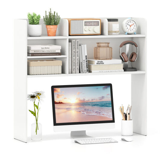 Desktop Bookshelf Countertop Storage Hutch with 6 Shelves-Rustic Brown