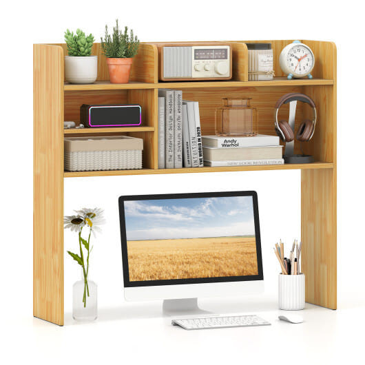 Desktop Bookshelf Countertop Storage Hutch with 6 Shelves-Rustic Brown