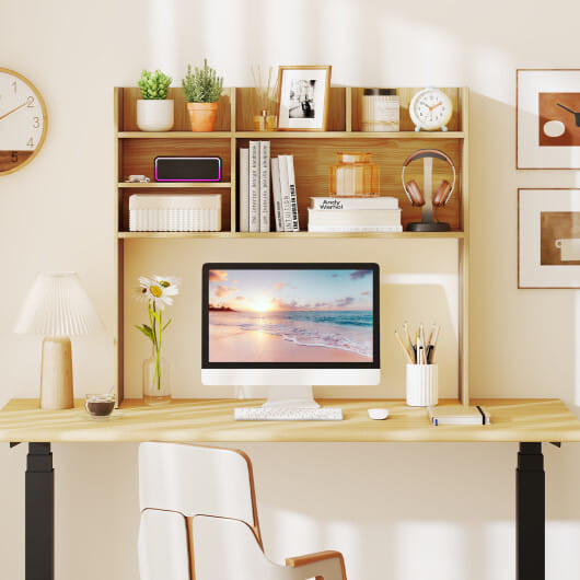 Desktop Bookshelf Countertop Storage Hutch with 6 Shelves-Rustic Brown