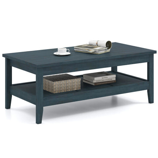 Farmhouse Coffee Table Rustic Cocktail Center Table with Thickened Tabletop-Blue