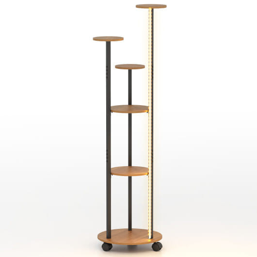 6-tier Plant Stand with RGB Light and Wheels 57inch Tall Indoor Display Shelf Flowerpot Holder-Rust