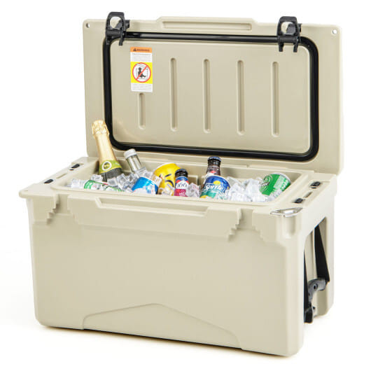 Rotomolded Cooler with Integrated Cup Holders and Bottle Opener-Gray