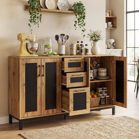63" Sideboard Buffet Cabinet with 3 Drawers and Storage Shelves-Natural