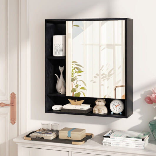 Wall Mounted  Bathroom Cabinet with Mirror Single Door-White