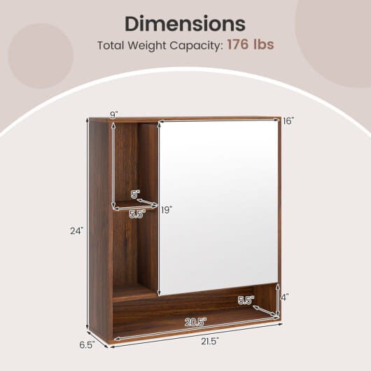 Wall Mounted  Bathroom Cabinet with Mirror Single Door-White