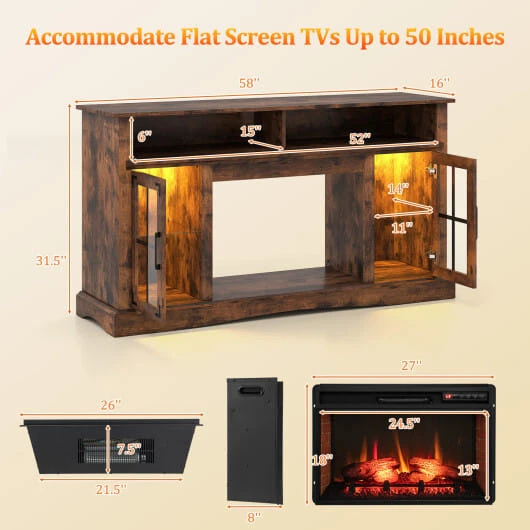 Fireplace TV Stand with Remote Controls and Thermostat for TVs Up to 50 Inch-Black