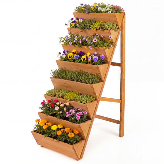 8-tier Vertical Raised Garden Bed Wood Elevated Planter Box with Legs-Orange
