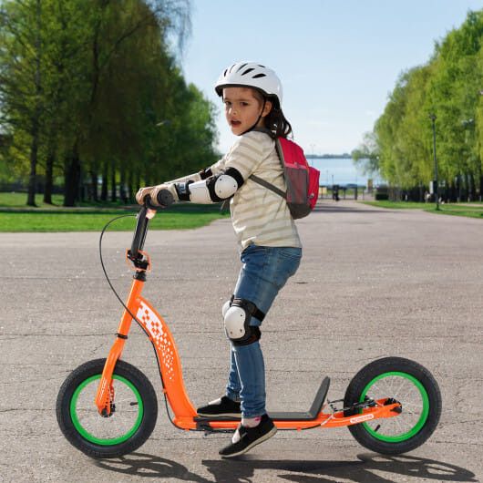 Kids Scooter Youth Kick Scooter with Adjustable Height Handlebar 12-Inch Inflatable Wheels-Pink