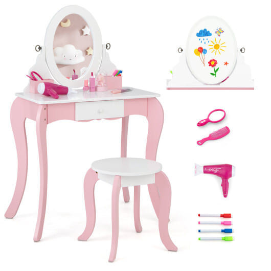 Pretend Kids Vanity Set with 360?° Rotatable Mirror and Play Accessories
