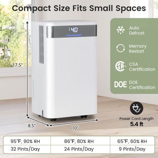 32 Pints 2000 Sq.ft Quiet Dehumidifier for Home with 3 Modes-White