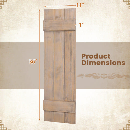 36 x 11 Inch Farmhouse Paulownia Wood Window Shutters Set of 2 for Windows-Dark Gray