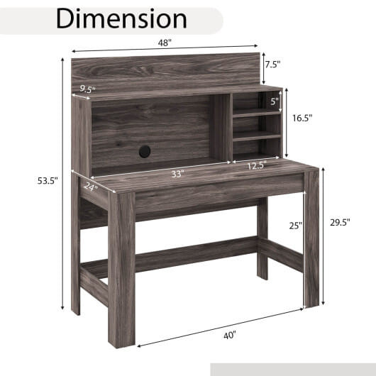 48 Inch Writing Computer Desk with Anti-Tipping Kits and Cable Management Hole-White
