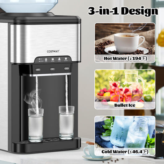 Ice Maker with Built-in Water Cooler Dispenser and 3 Temperature Settings