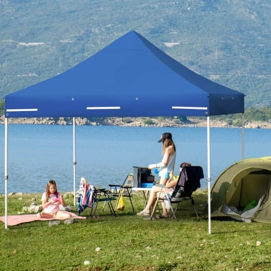 10 x 10 Feet Pop-up Gazebo with 5 Removable Zippered Sidewalls and Extended Awning-Blue