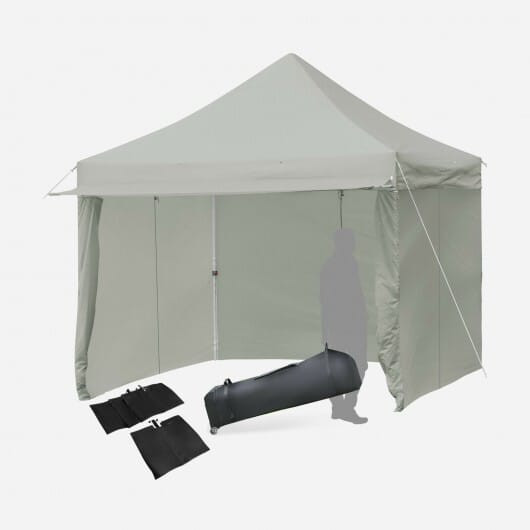 10 x 10 Feet Pop-up Gazebo with 5 Removable Zippered Sidewalls and Extended Awning-Blue