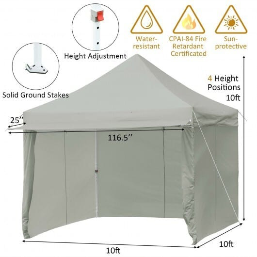 10 x 10 Feet Pop-up Gazebo with 5 Removable Zippered Sidewalls and Extended Awning-Blue
