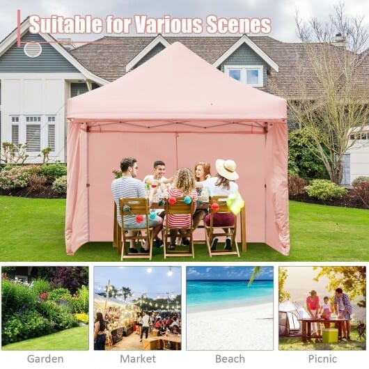 10 x 10 Feet Pop-up Gazebo with 5 Removable Zippered Sidewalls and Extended Awning-Blue