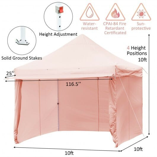 10 x 10 Feet Pop-up Gazebo with 5 Removable Zippered Sidewalls and Extended Awning-Blue