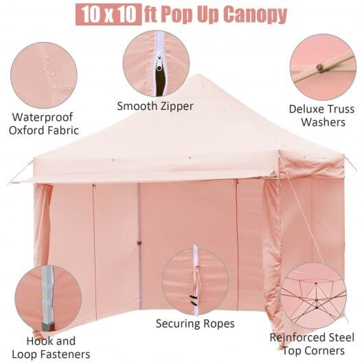 10 x 10 Feet Pop-up Gazebo with 5 Removable Zippered Sidewalls and Extended Awning-Blue