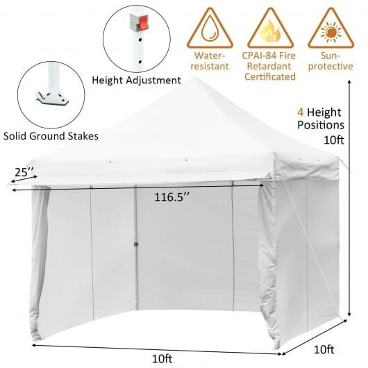 10 x 10 Feet Pop-up Gazebo with 5 Removable Zippered Sidewalls and Extended Awning-Blue