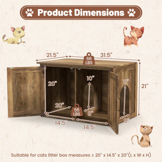 Flip Top Hidden Cat Washroom Furniture with Double Barn Doors and Removable Divider