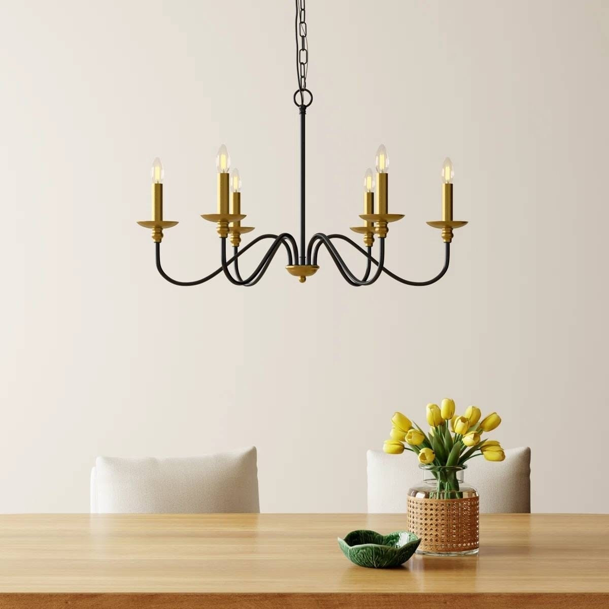 30-inch Traditional Dimmable 6-Light Chandelier in Black/Brass Finish