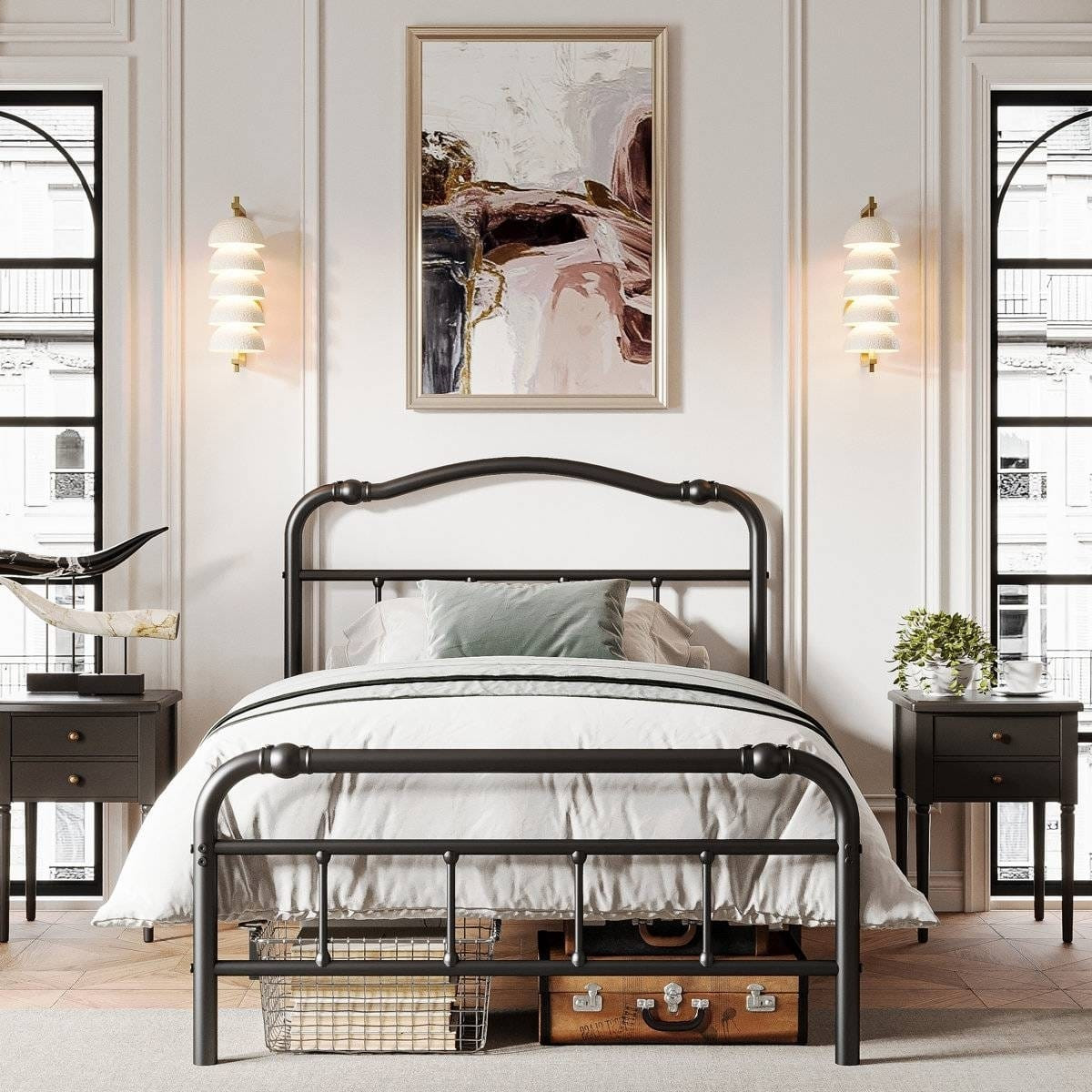 Twin XL Industrial Vintage Heavy Duty Steel Slat Bed Frame