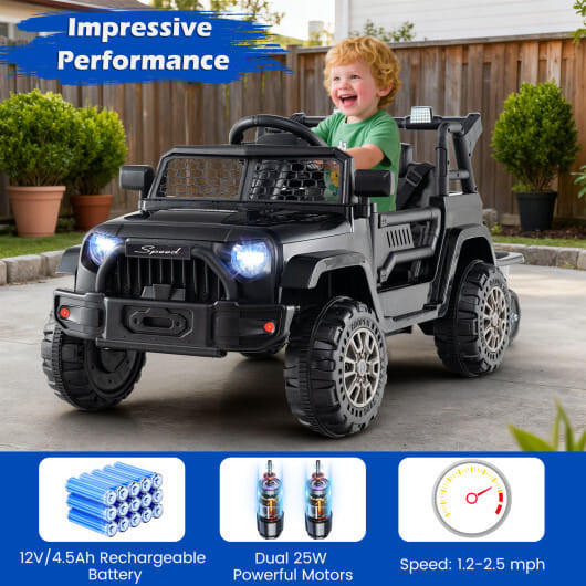 12V Kids Ride On UTV Car with Detachable Trailer-Black