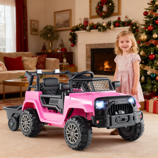 12V Kids Ride On UTV Car with Detachable Trailer-Black