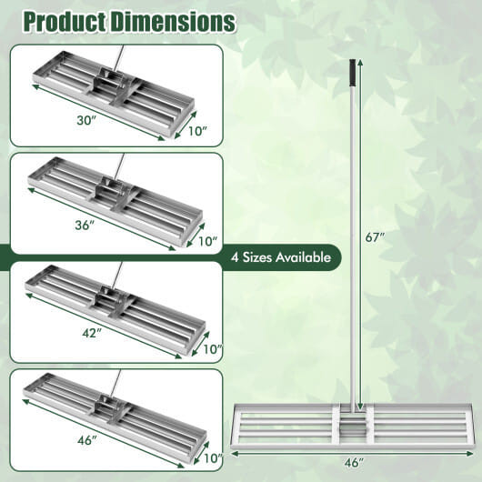 Lawn Leveling Rake 46 x 10 Inch Heavy Duty Lawn Level Tool for Soil-Black