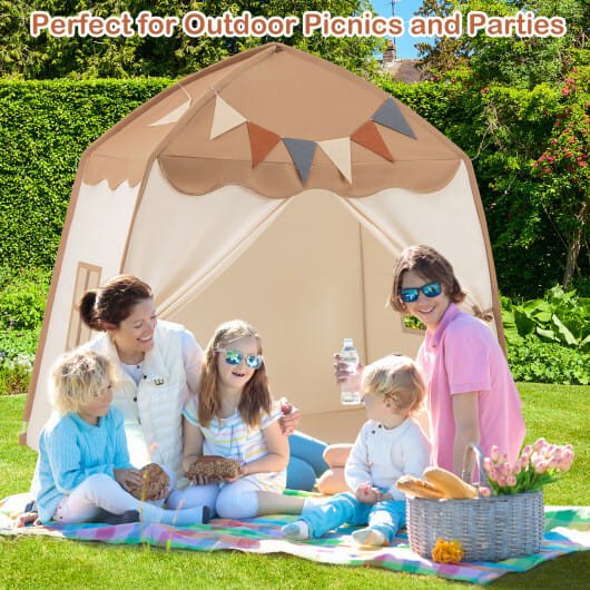Kids Play Tent Bed Tent with String Lights Extra Large Playhouse Tent-Beige