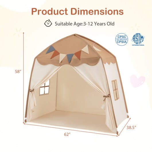 Kids Play Tent Bed Tent with String Lights Extra Large Playhouse Tent-Beige