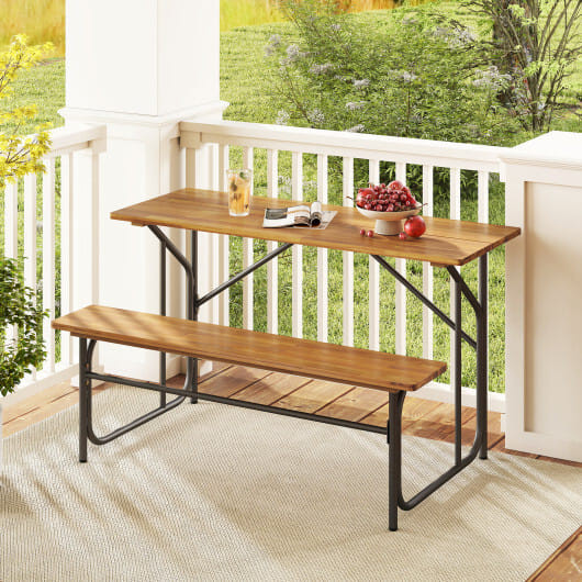 Acacia Wood Patio Table Bench for 2 People One-Side Picnic Table