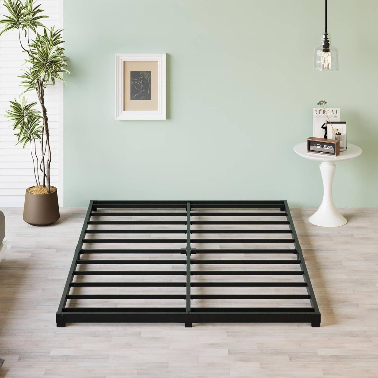 King size 3-inch Low Profile Heavy Duty Metal Bed Frame in Matte Black