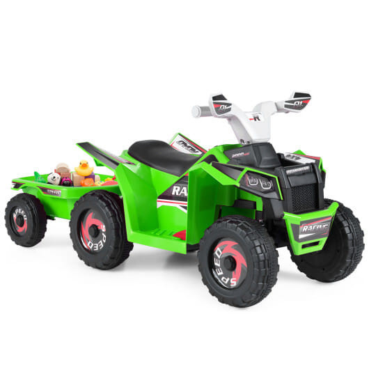 6V Kids Electric ATV Quad Car with Detachable Trailer-White