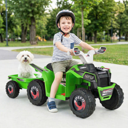 6V Kids Electric ATV Quad Car with Detachable Trailer-White