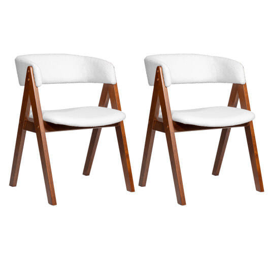 Wooden Dining Chair Set of 2 Mid-Century Modern Sherpa Upholstered Kitchen Dining Room Chairs-Black