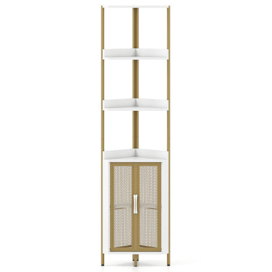 6-Tier Corner Shelf 67 Inches Tall Corner Bookshelf with Cabinet Industrial Bookcase-Brown