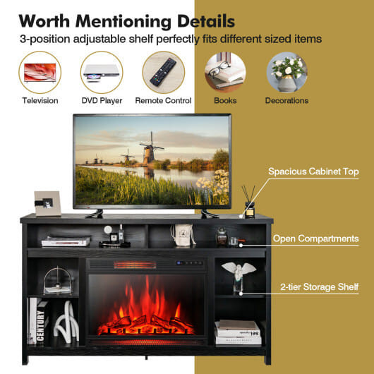 58 Inch TV Stand Entertainment Console Center with Adjustable Open Shelves-Black