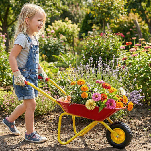 Kids Wheelbarrow with All-Terrain Wheels-Red