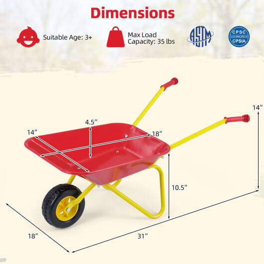 Kids Wheelbarrow with All-Terrain Wheels-Red