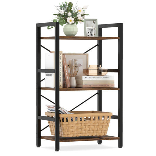 4-Tier Bookshelf with Metal Frame and Wooden Storage Racks for Study-Rustic Brown