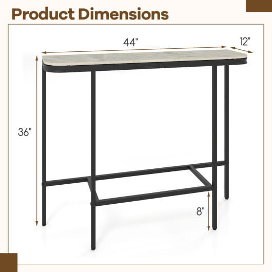 Console Table 44-Inch Entryway Table with Faux Marble Tabletop and Heavy-Duty Metal Frame-Gray