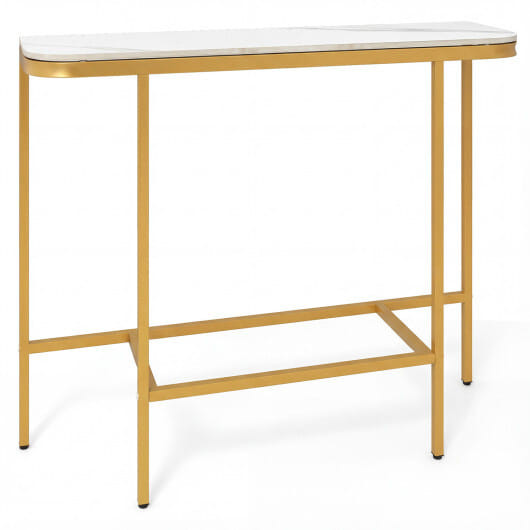 Console Table 44-Inch Entryway Table with Faux Marble Tabletop and Heavy-Duty Metal Frame-Gray