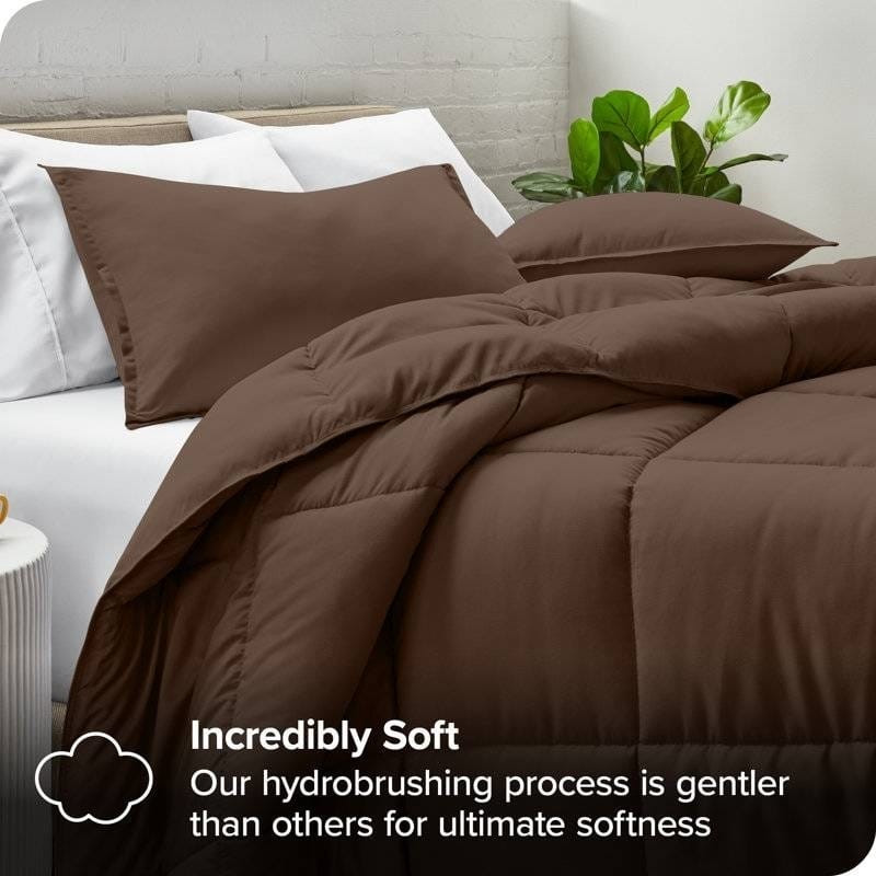 Queen size 3-Piece Down Alternative Microfiber Comforter Set in Chocolate Brown