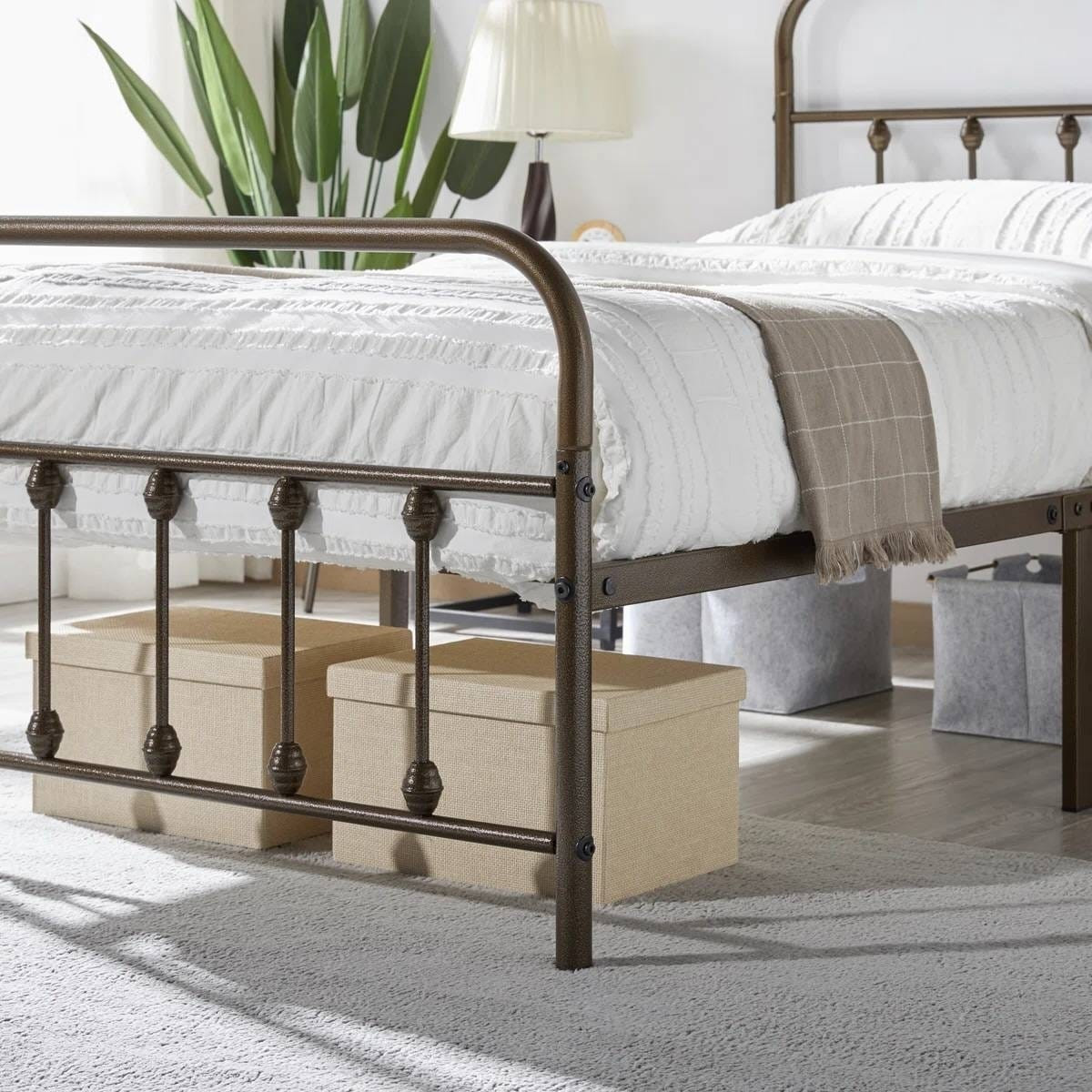 Twin size Vintage Bronze Metal Platform Bed Frame with Headboard and Footboard