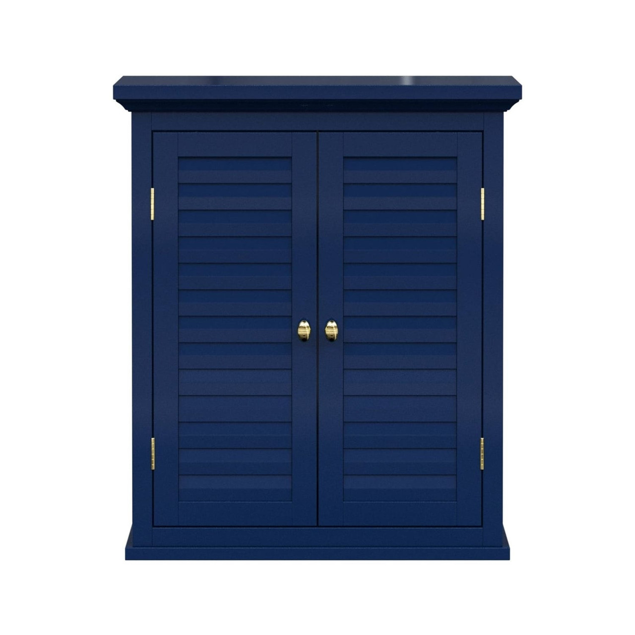 Navy Wall Mounted 2-Door Louvered Crown Molding Bathroom Wall Cabinet